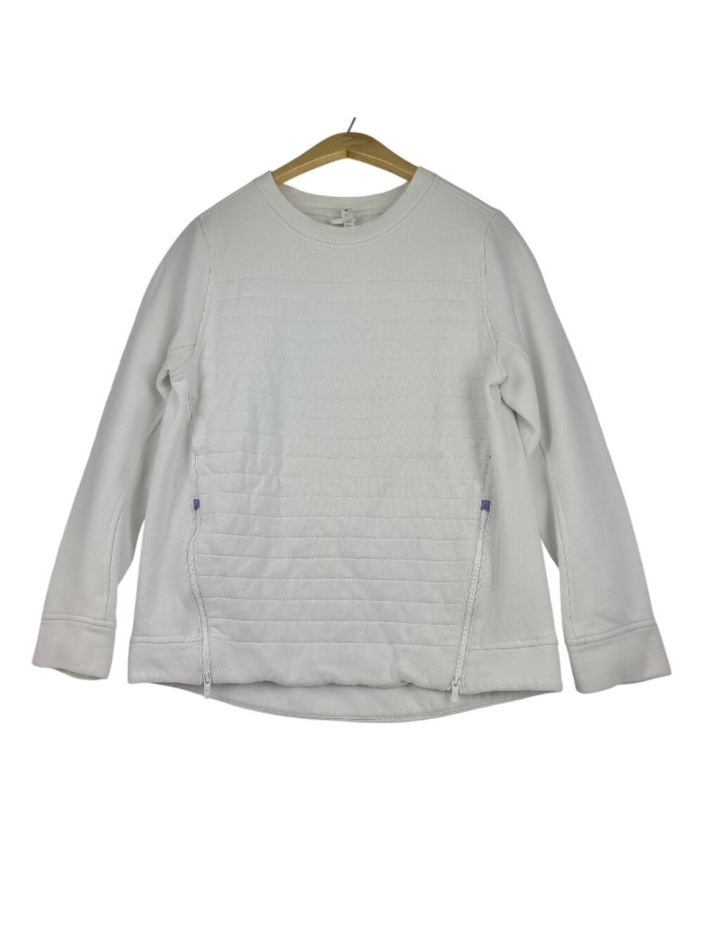 Lululemon Athletica Crew Neck Quilted Pullover Sweatshirt Side Zipper White